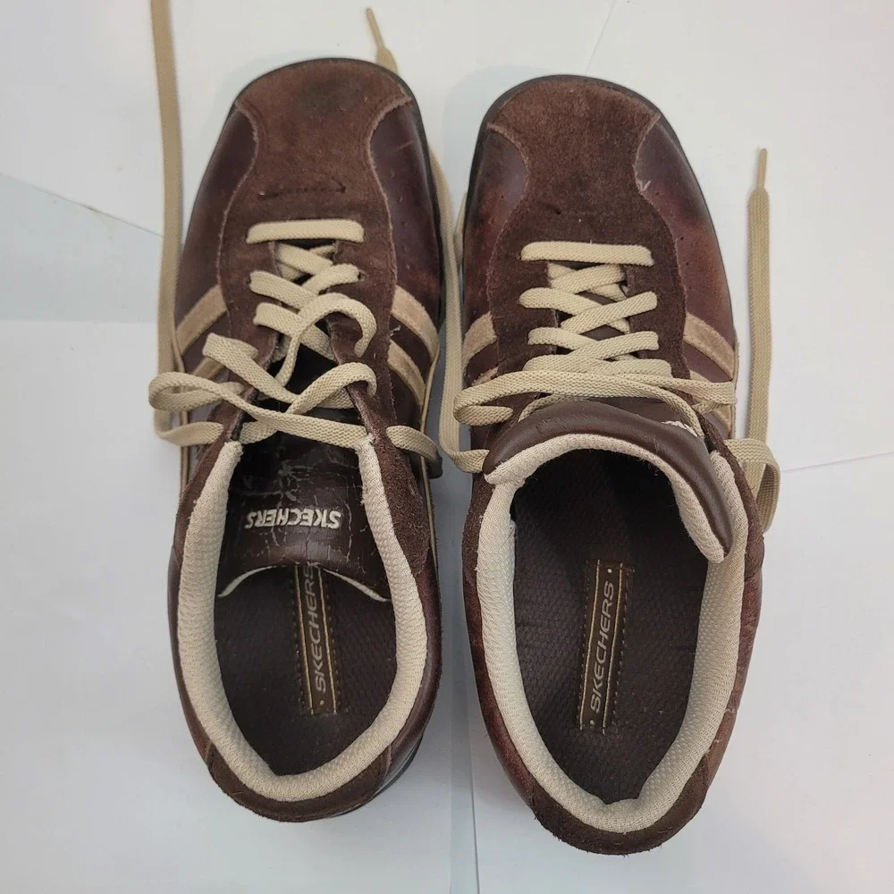 Skechers 45410 Sneakers Mens 8.5 Brown Leather Suede Low Top Lace Up Shoes